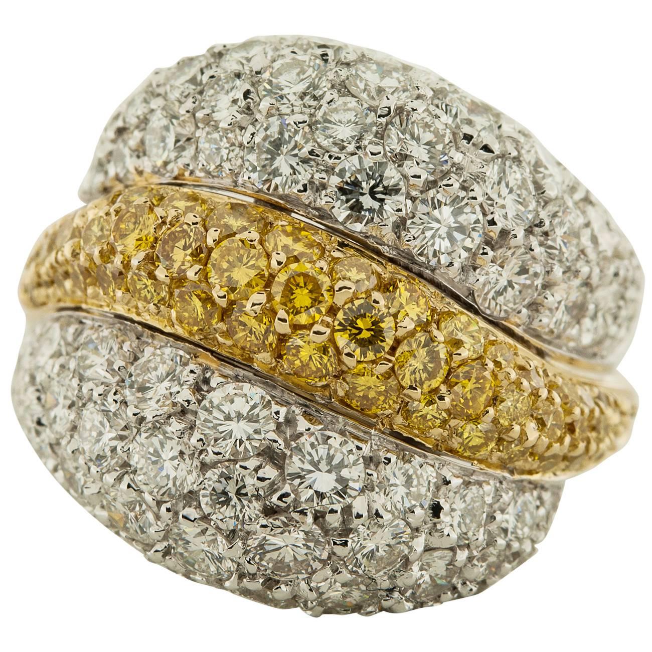 Luca Carati White & Yellow Diamond Two-Tone Gold Ring For Sale