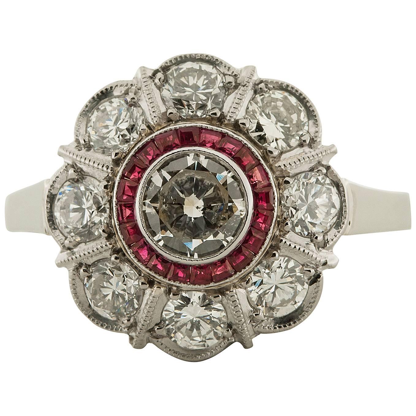 .42 Carat Ruby Diamond Platinum Ring For Sale