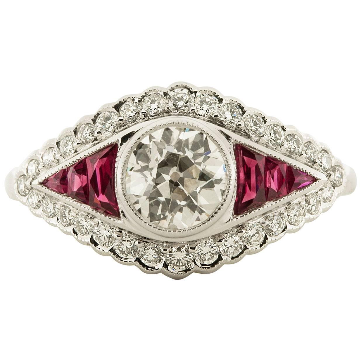 .76ct Diamond and Ruby Ring in Platinum For Sale