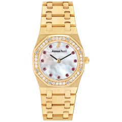 Audemars Piguet Royal Oak Yellow Gold Diamond Rubies Ladies Watch 66344BA
