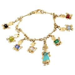 Vintage Pomellato Chalcedony Gold Snow White and Seven Dwarfs Charm Bracelet