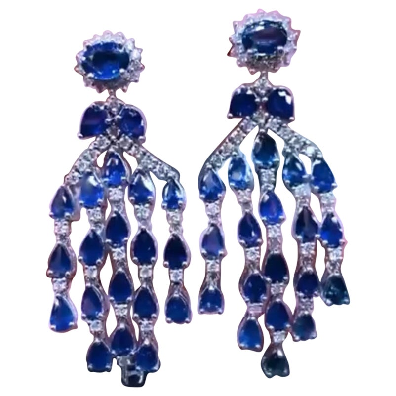 AIG Certified 24.32 Ct Ceylon Sapphires 2.60 Ct Diamonds 18K Gold Earrings  For Sale