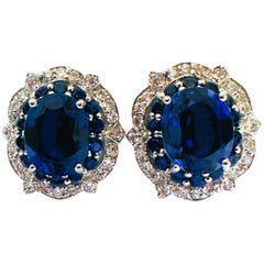 New African IF 8.7ct Dark Blue & White Sapphire Post Sterling Earrings