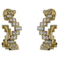 Enlightenment Equilibrium Baguette and Round Diamond Hoop Earrings in Yellow Gol