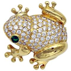 1950s Yellow Gold Cabochon Cut Frog Brooch with Emerald Ruby Garnet and ...