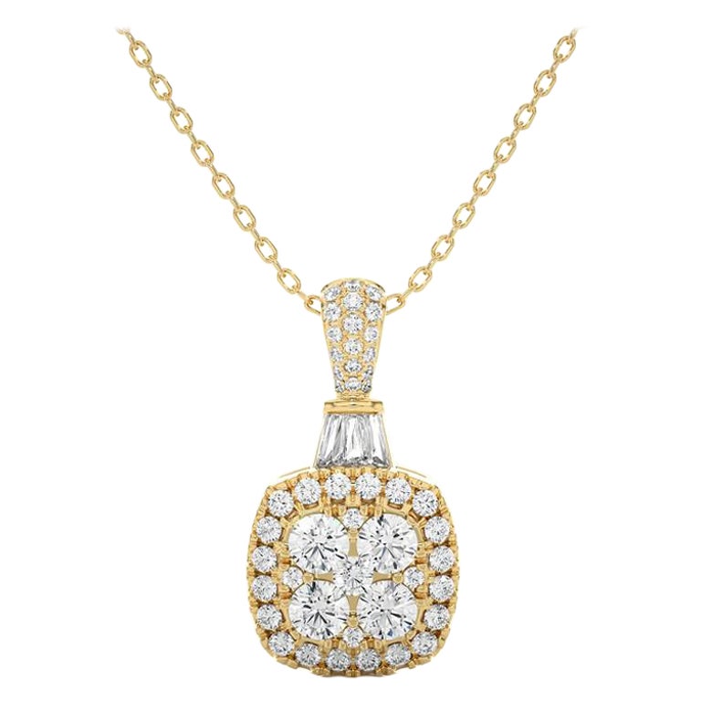 0.76ctw Diamond Moonlight Cushion Cluster Pendant in 14K Yellow Gold For Sale