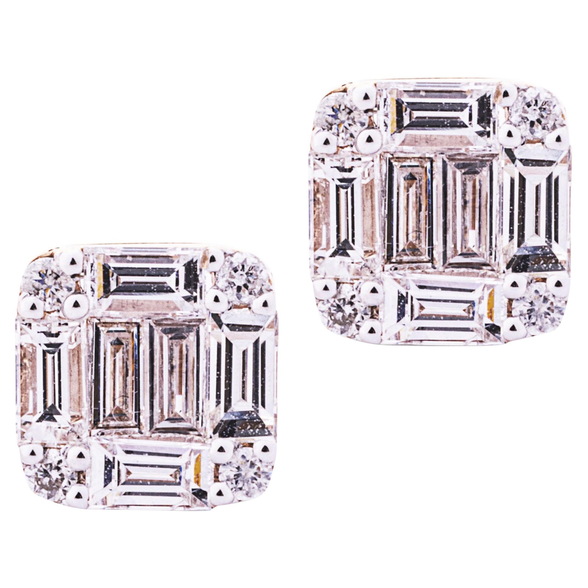 Alex Jona White Diamond 18 Karat White Gold Geometric Stud Earrings For Sale