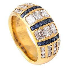 Sapphire and Diamond Yellow Gold 18K Ring