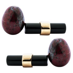 Alex Jona Boutons de manchette cylindrique en or jaune 18 carats avec rhodochrosite œuf et onyx