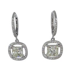 J.Birnbach 2.00 carat Princess Cut Diamond Drop Earrings with Pave Frame