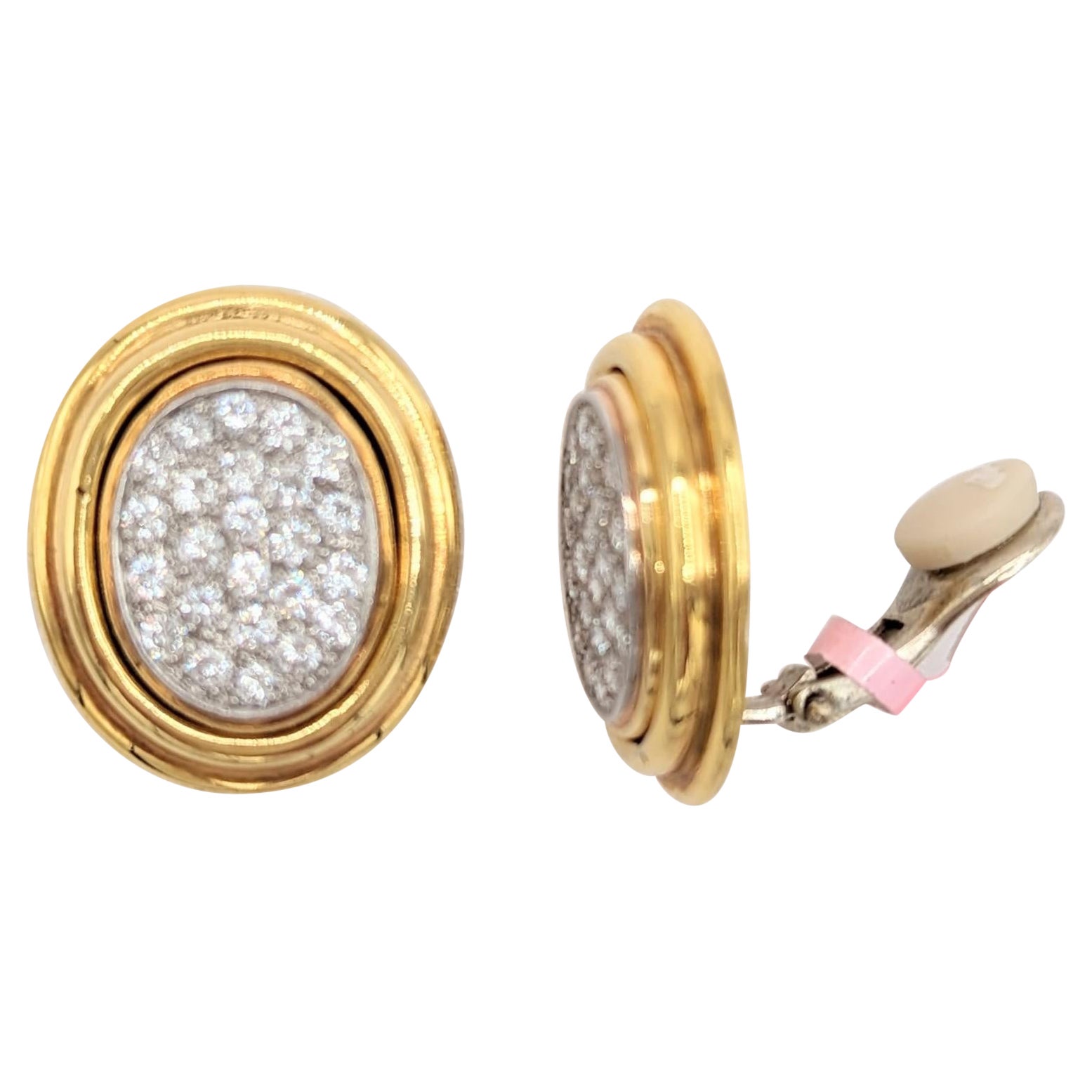 White Diamond Round Pave Detachable Clip On Earrings in 18K Yellow Gold For Sale