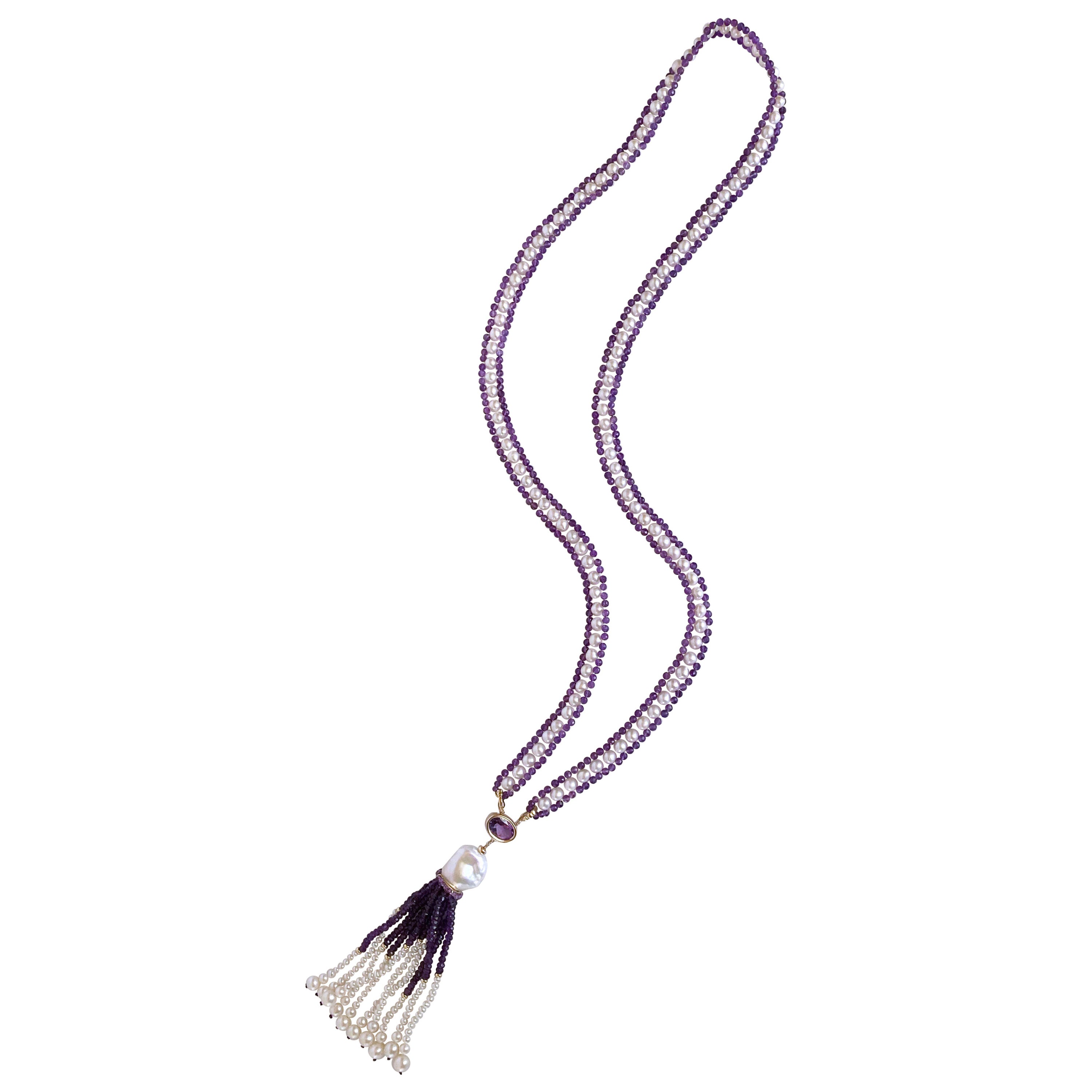 Marina J. Pearl, Amethyst and 14k Yellow Gold Sautoir with Tassel For Sale