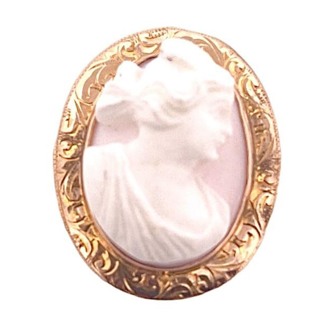Vintage Curved Cameo Brooch - 14K Yellow Gold For Sale