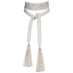 Marina J. All Pearl Woven Suatoir with Seed Pearl Tassels and 14k White Gold