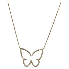 White Diamond Butterfly Pendant Necklace in 18k Yellow Gold