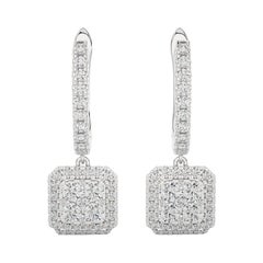 Boucles d'oreilles en or blanc 14 carats avec coussin de 1 carat de diamant Moonlight Cluster