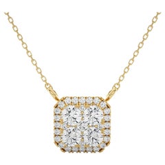 1 ctw Diamant Moonlight Cushion Cluster-Halskette aus 14K Gelbgold mit Kissenschliff