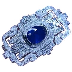 AIG Certified 6.76 Ct Royal Blu Ceylon Sapphire 3.70 Ct Diamonds Brooch Pendant 