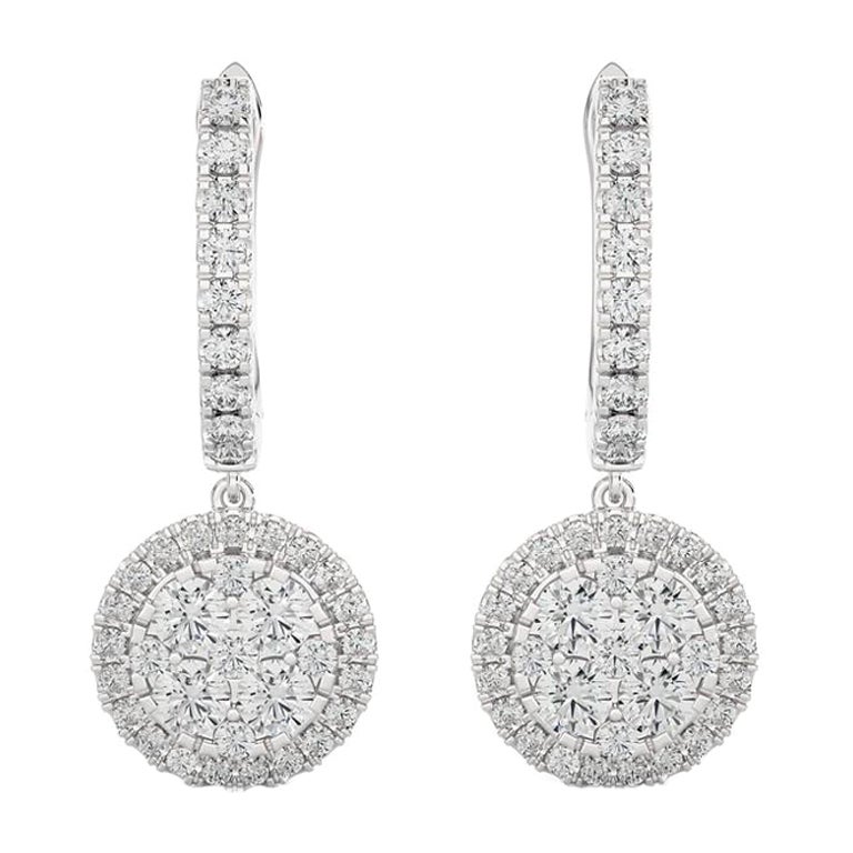 1.5 CTW Diamond Moonlight Round Earring in 14K White Gold For Sale