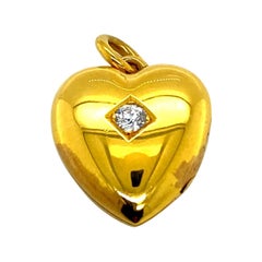 Antique Victorian 18 Karat Yellow Gold Diamond Heart Locket Pendant