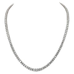 26.00 Carat 18K White Gold Ladies Emerald Cut Diamond Tennis Necklace