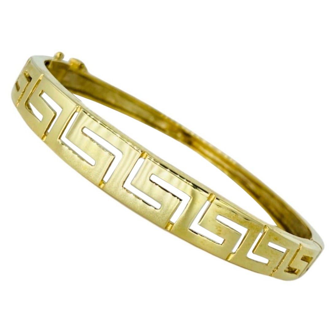 Vintage 9mm Greek Key Bangle 14k Gold For Sale