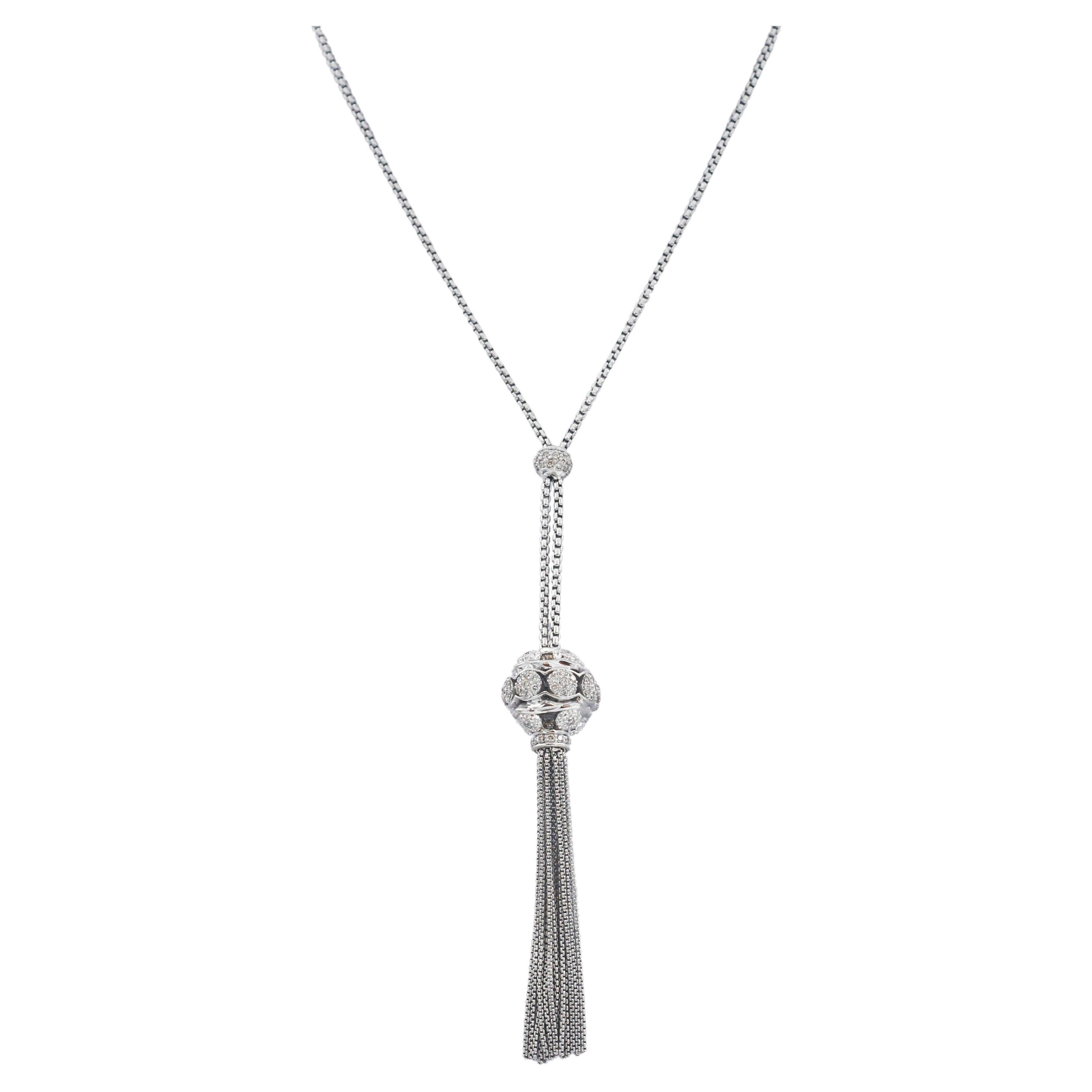 David Yurman 925 Silber Osetra Diamant-Halskette mit Quaste im Angebot