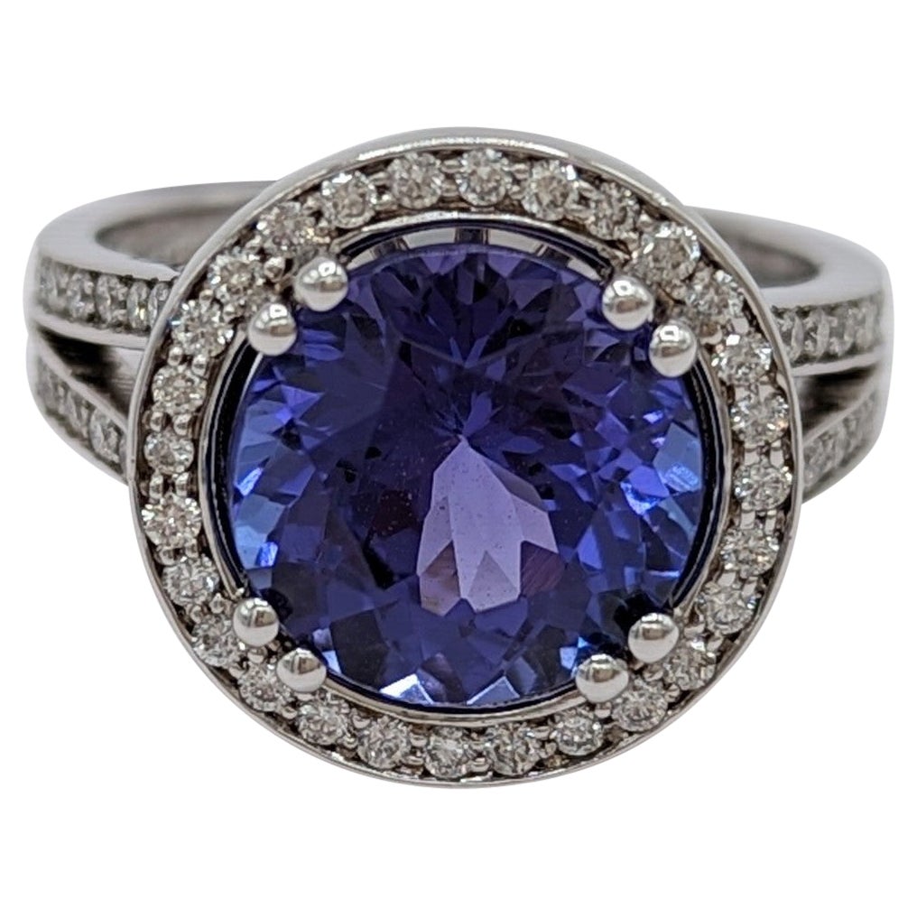 Tanzanite and White Diamond Ring in 14K White Gold For Sale
