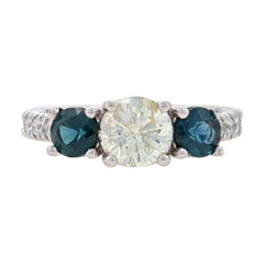 White Gold Diamond & Sapphire Three-Stone Engagement Ring 14k Round 2.05ctw