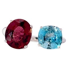 Stylish 14k White Gold Toi Moi 2.6 ct Baby Blue Zircon with 3.8 ct Garnet Ring