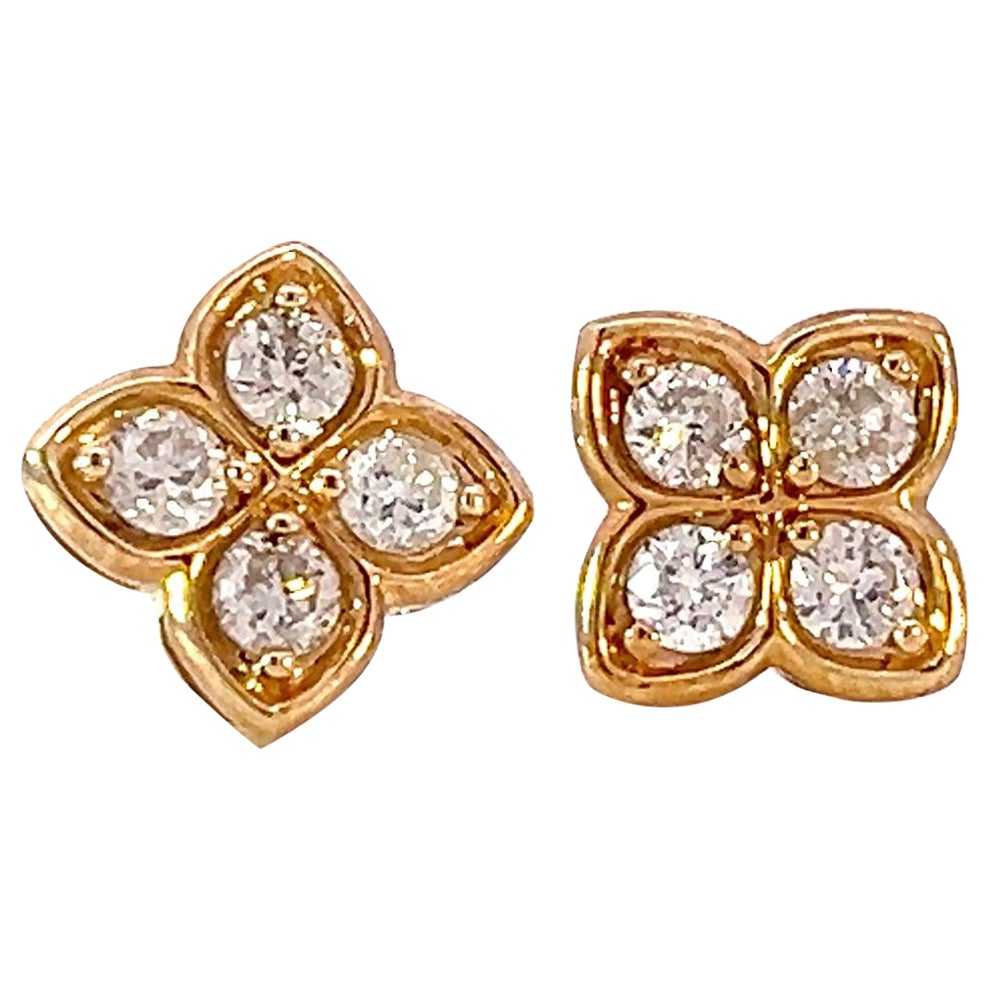 14k yellow gold .67 Carat Elegant Classic Lotus White Diamond Earring For Sale