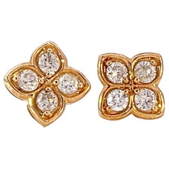 Or jaune 14k, .67 Carat Elegant Classic Lotus White Diamond Earring