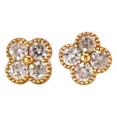 14k yellow gold with .67 Carat Four Leafs Clover Lucky White Diamond Earring