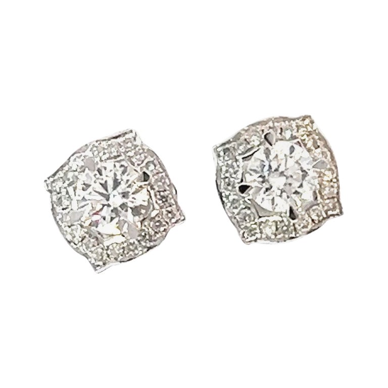 Timeless Classic Beauty 14k white gold with .73 Carat White Diamond Earring Stud For Sale