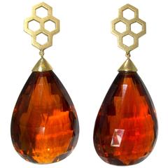 Madeira Citrine Briolette Gold Drop Earrings