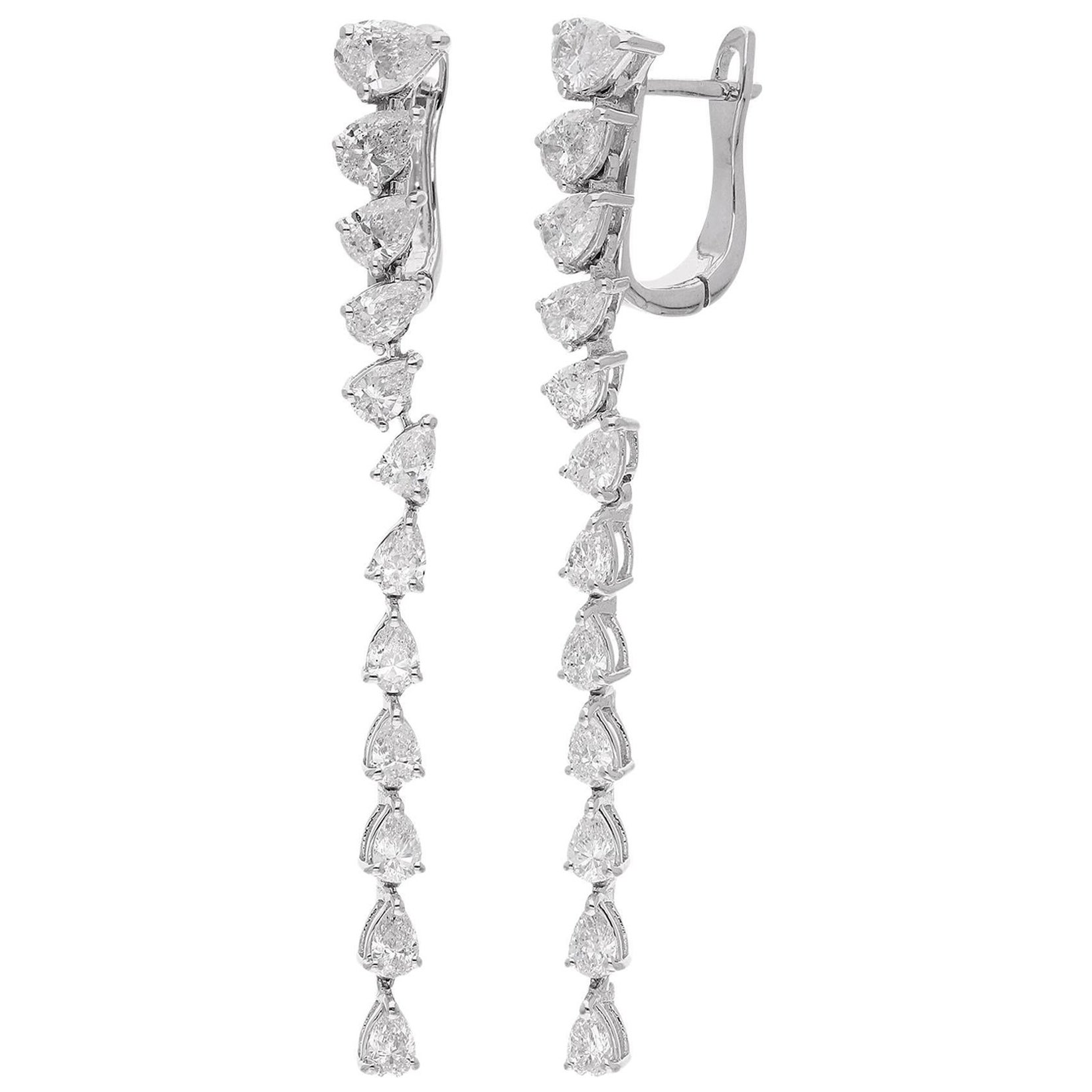 Natural Pear Shape Diamond Dangle Earrings 14 Karat White Gold Handmade Jewelry