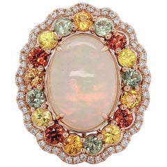 5.43ct Opal Ring w Diamond & Sapphire Accents in Solid 14k Gold Oval 15x11mm