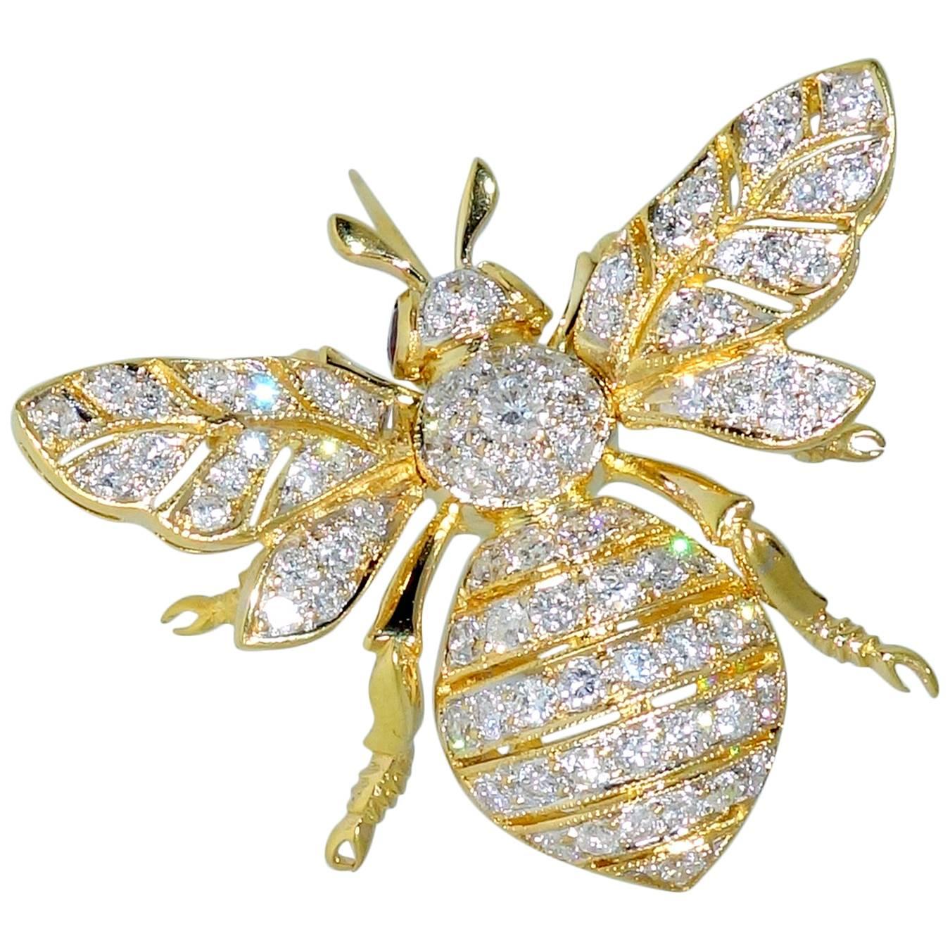 Diamond Gold Bumble Bee Brooch
