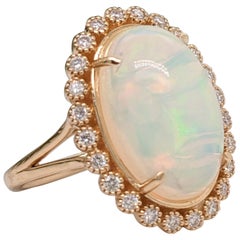 6.83ct Vintage Style Opal w Bezel Set Diamond Halo in 14K Gold Oval 17x11.5mm