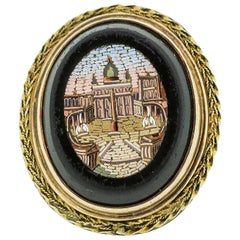 Victorian 14k Yellow Gold Onyx Micro-Mosaic Ring