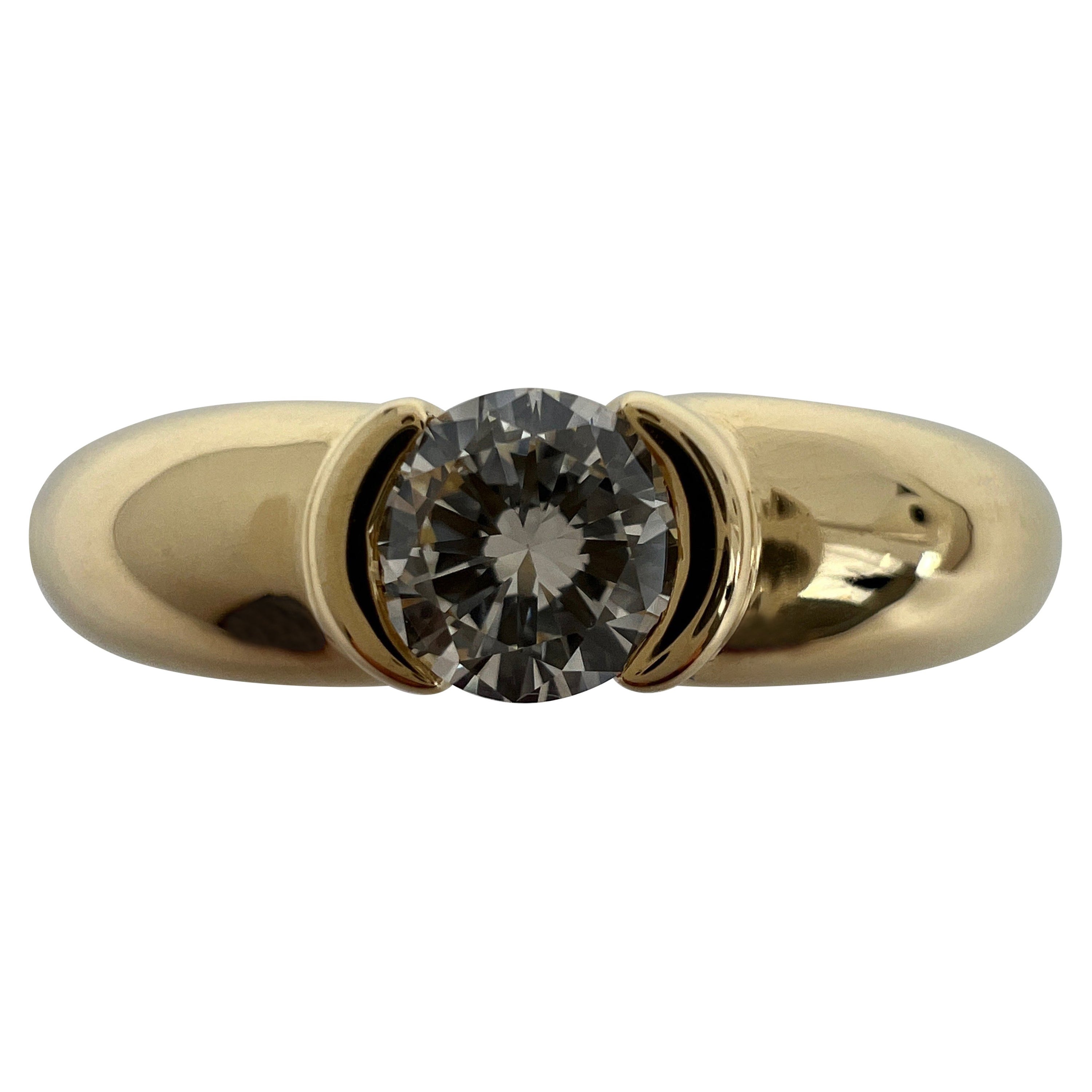 Vintage Cartier 0.30ct Round Diamond VVS1 Ellipse 18k Yellow Gold Solitaire Ring For Sale