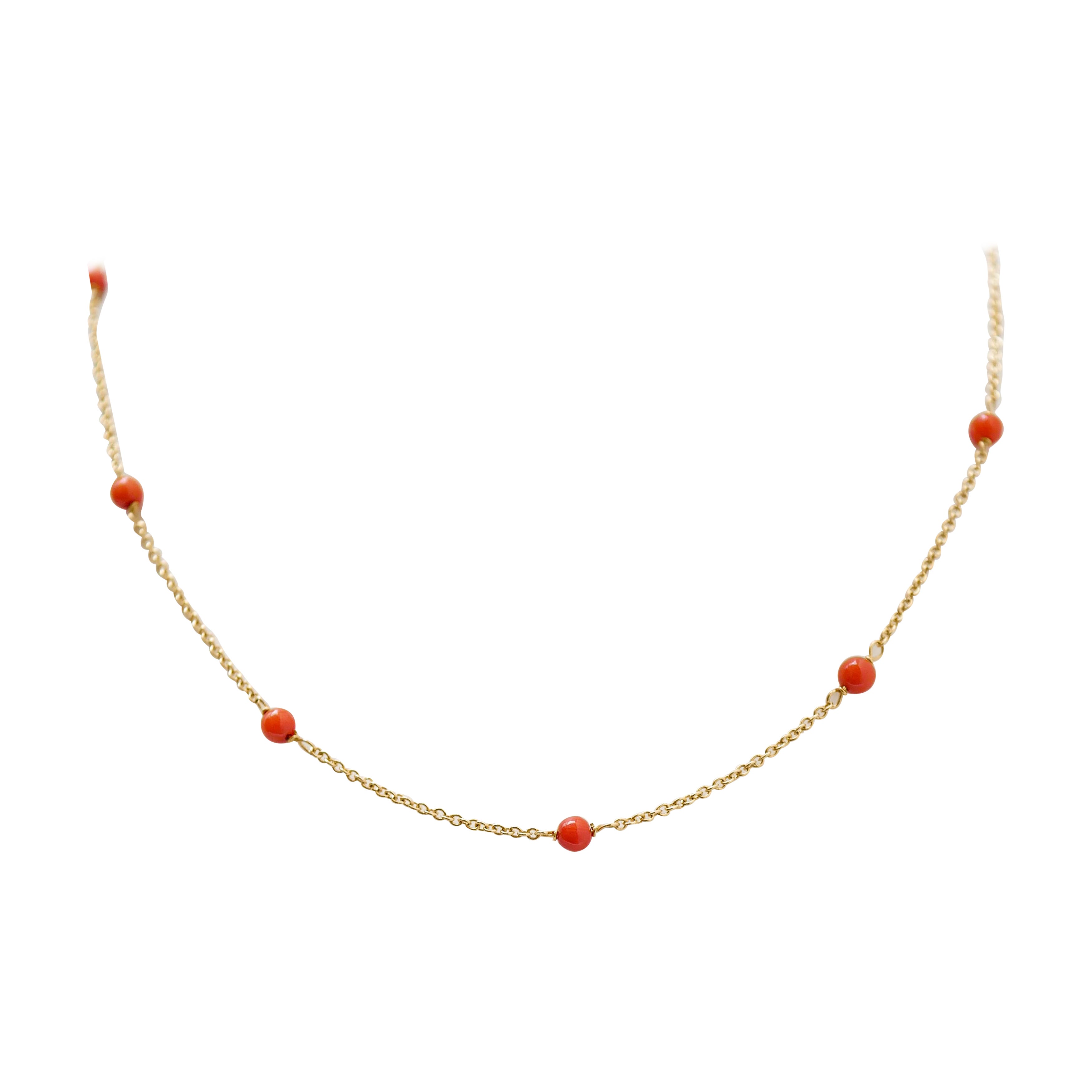 Coral, 18 Karat Yellow Gold Necklace. For Sale