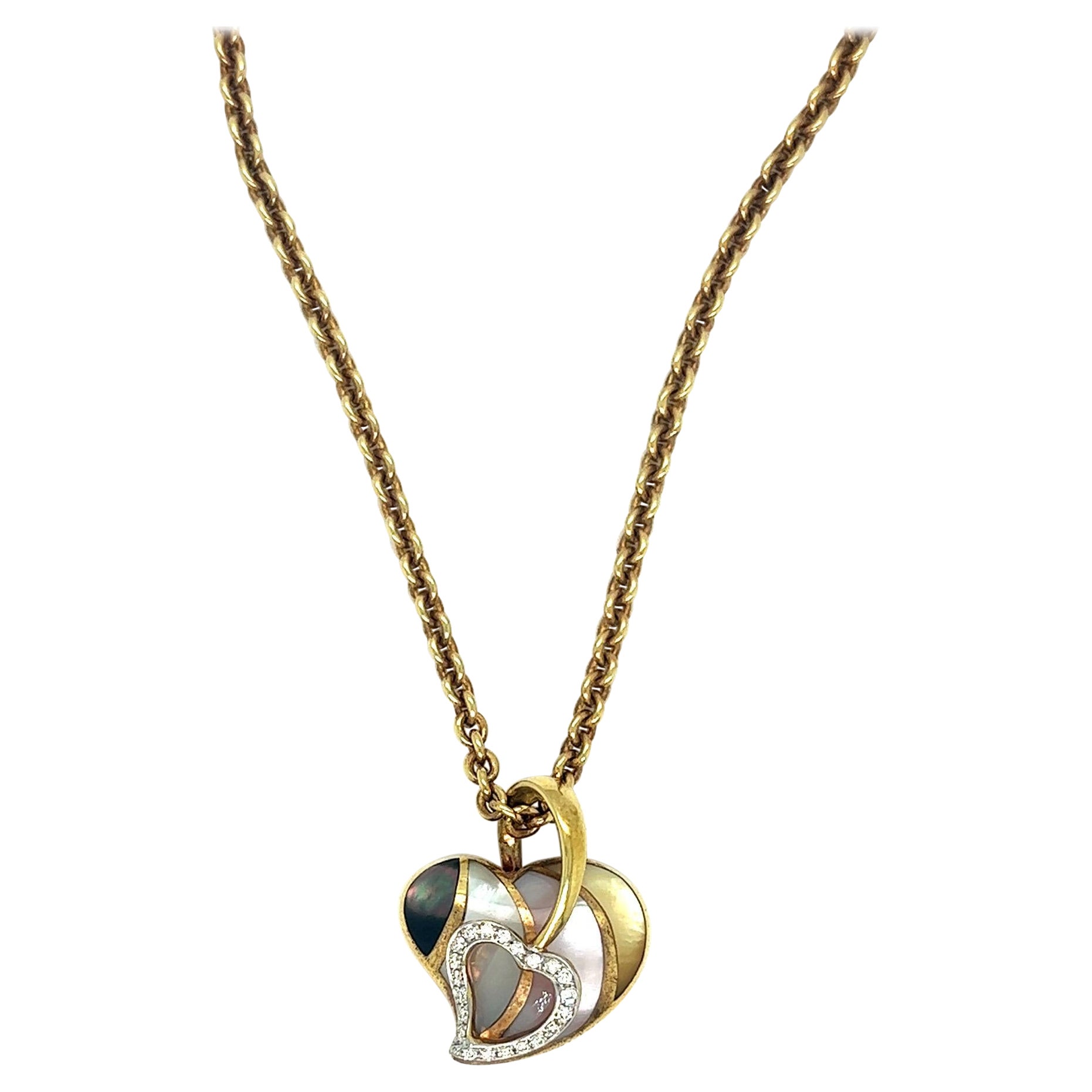 Asch Grossbardt 18 KT YG Heart Pendant with .10 Cts Diamond and Mother of Pearl For Sale