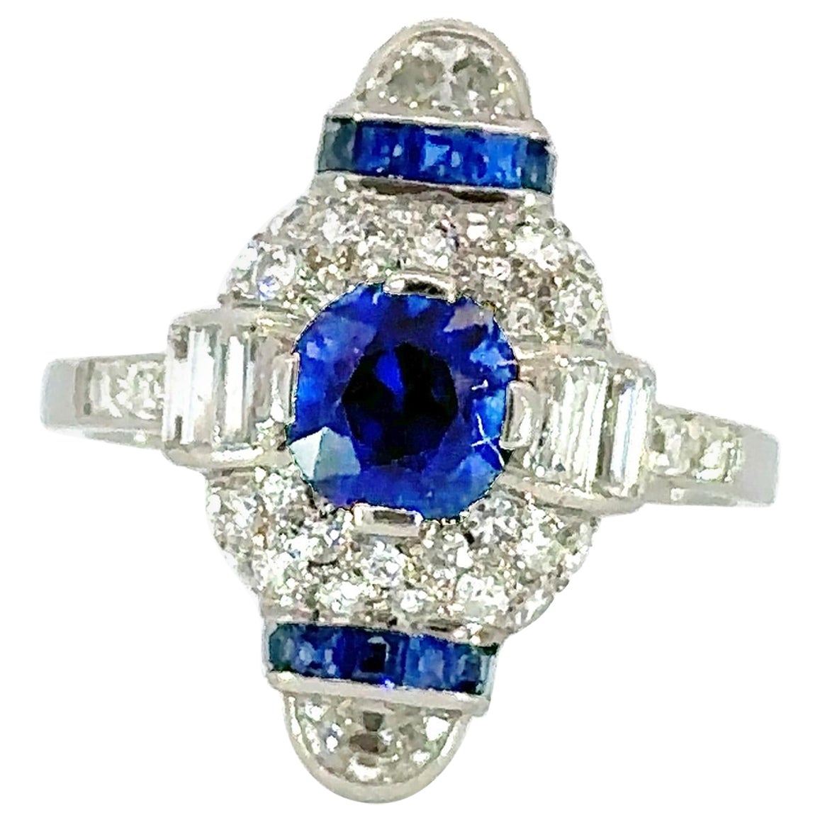 Cartier NY Sapphire & diamond Art deco era ring For Sale