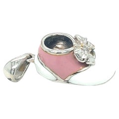 18KT White Gold Baby Shoe White and Pink Enamel with Bow