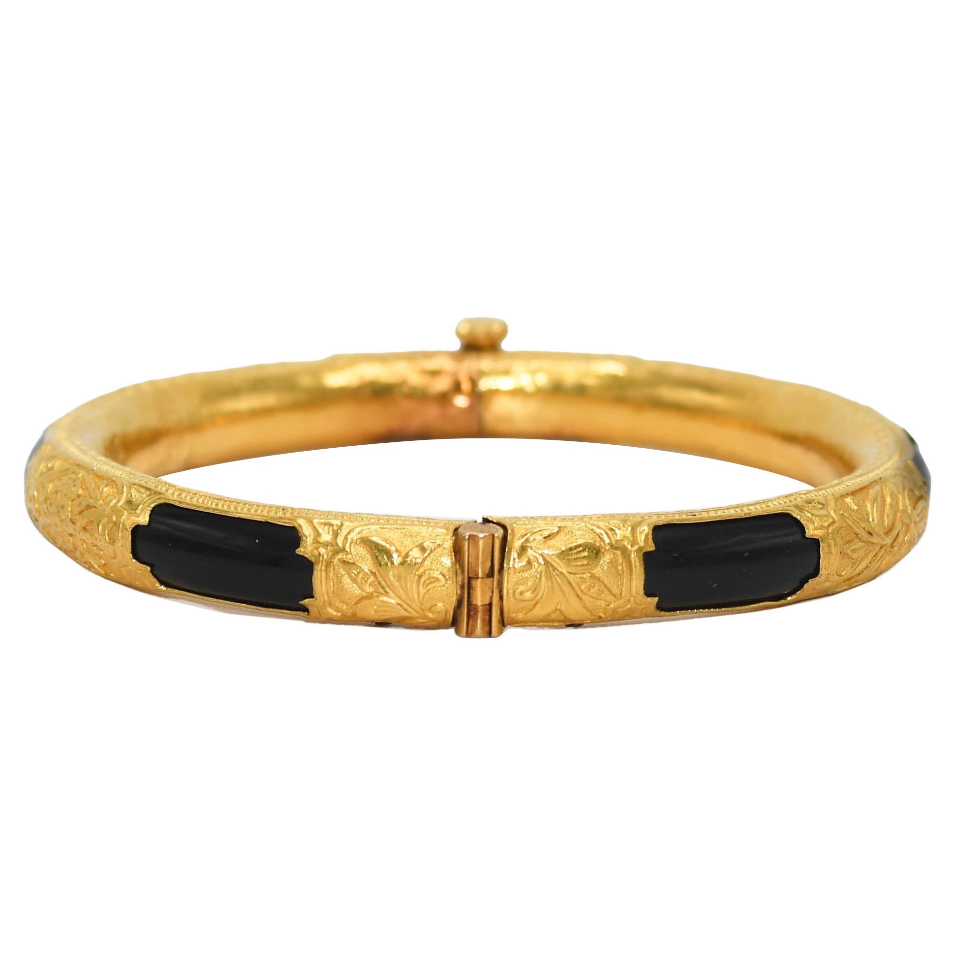 22k Yellow Gold & Onyx Bangle For Sale