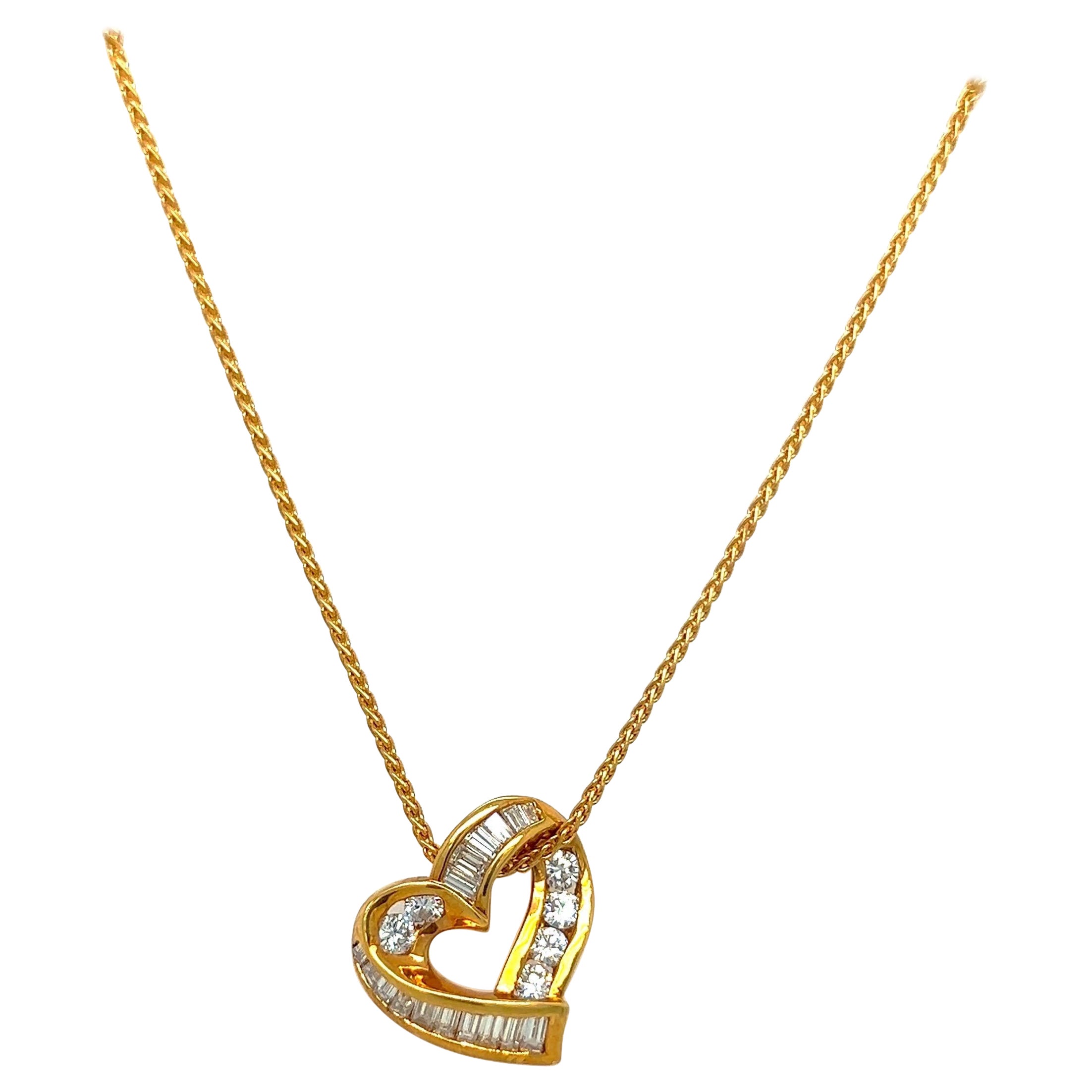Charles Krypell 18 KT Yellow Gold 1.04 Cts. Diamond Heart Pendant For Sale