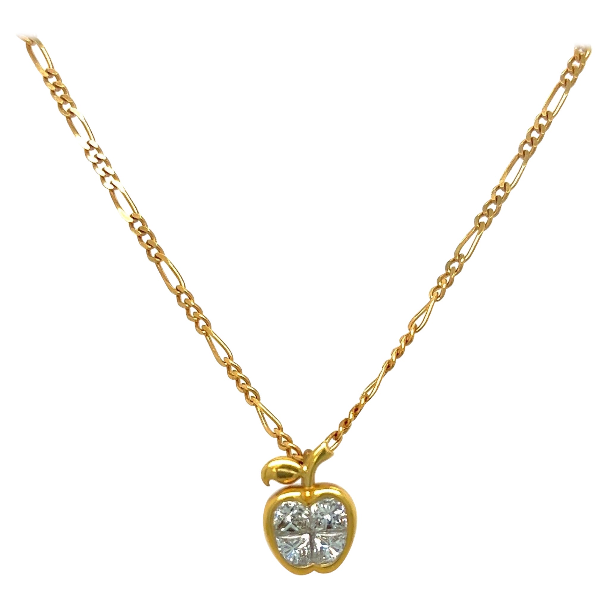 18KT Yellow Gold Apple Pendant with 0.85Cts. Invisible Set Diamonds For Sale