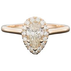 Beautiful Custom Rose Gold Pear Diamond Halo Engagement Ring