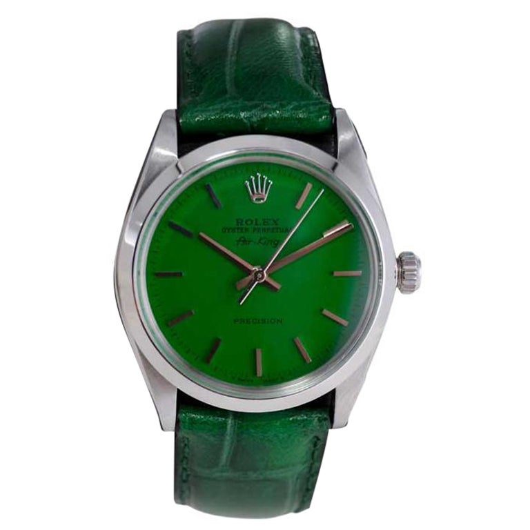 Rolex Stainless Steel Air King with Custom Finished Green Dial from 1960's For Sale